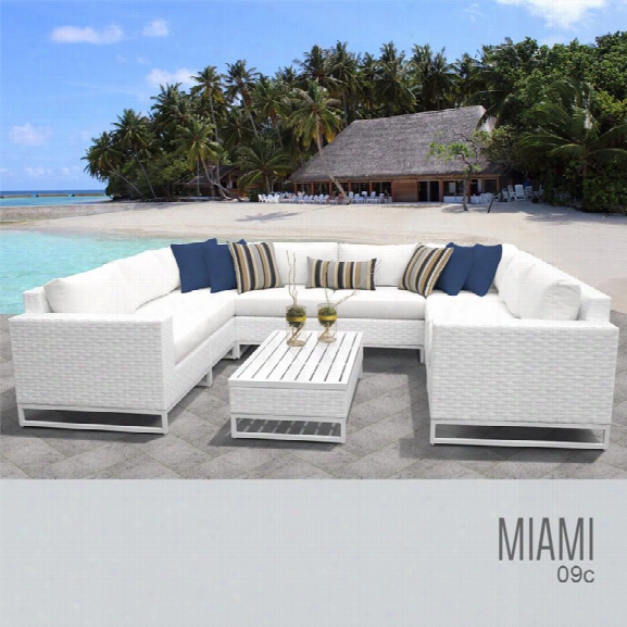 Tkc Miami 9 Piece Patio Wicker Sectional Set In White