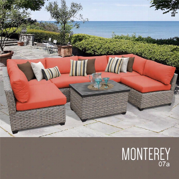 Tkc Monterey 7 Piece Patio Wicker Sectional Set In Orange