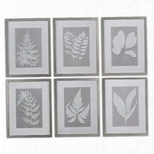 Uttermost Moonlight Ferns Framed Art In Silver (set Of 6)