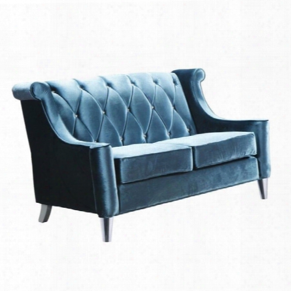 Armen Living Barrister Loveseat With Crystal Buttons In Blue Velvet