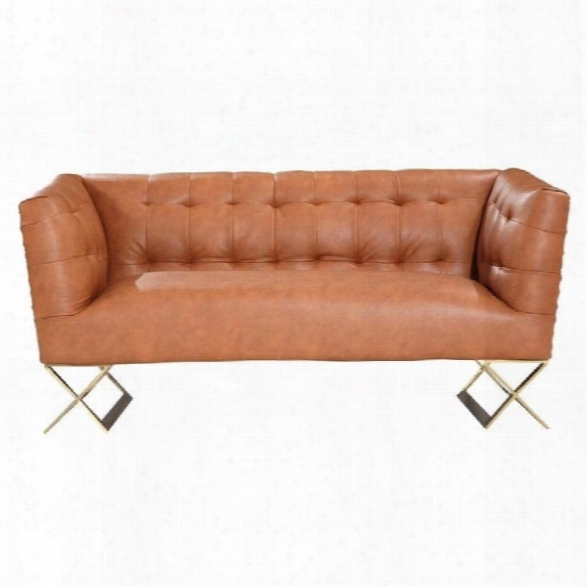 Armen Living Jasper Tufted Faux Leather Loveseat In Gold