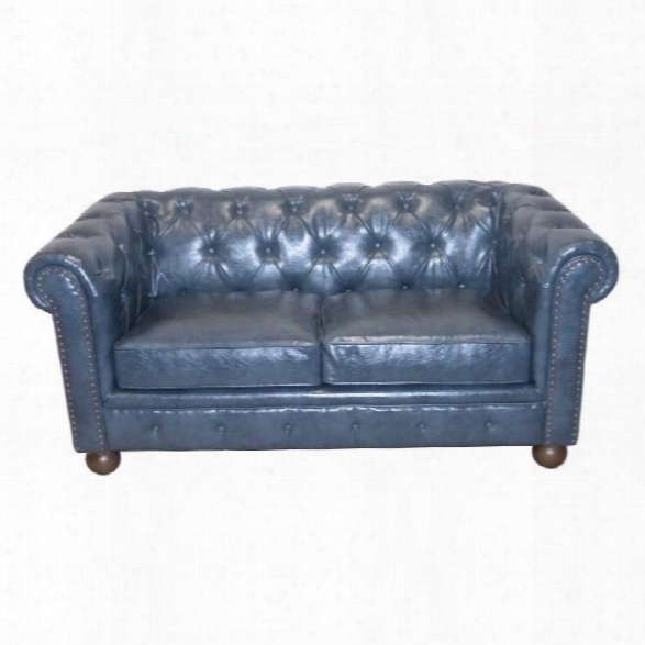 Armen Living Winston Vintage Leather Loveseat In Blue