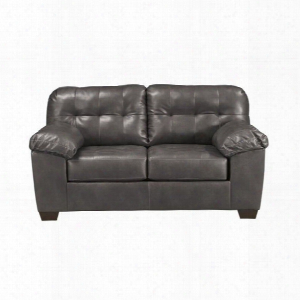 Ashley Alliston Leather Loveseat In Gray