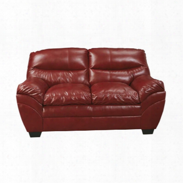 Ashley Tassler Durablend Leather Loveseat In Crimson