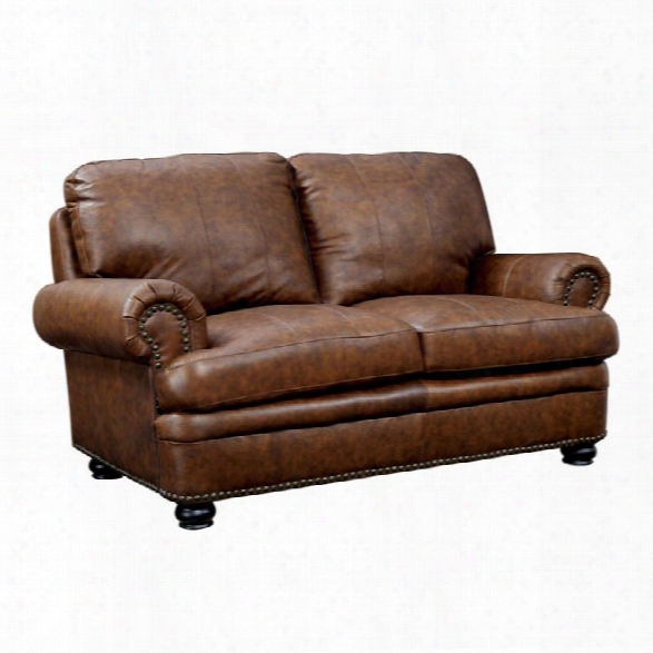 Furniture Of America Carson Leather Loveseat In Dark Brown