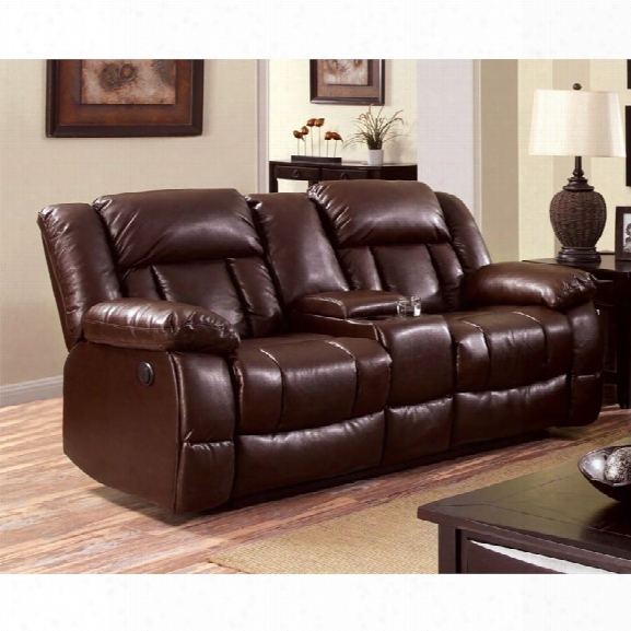Furniture Of America Eponine Leather Power Reclining Loveseat In Brown