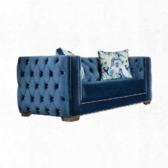 Furniture Of America Panth Tufted Velvet Loveseat In Cobalt Blue