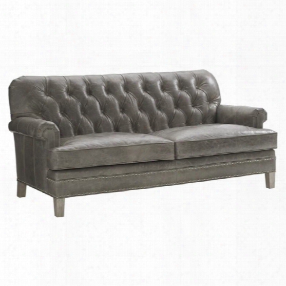 Lexington Oyster Bay Hillstead Tufted Leather Loveseat In Milllstone