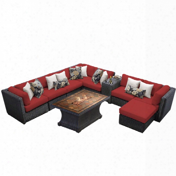 Tkc Venice 10 Piece Patio Wicker Fire Pit Sectional Set In Red