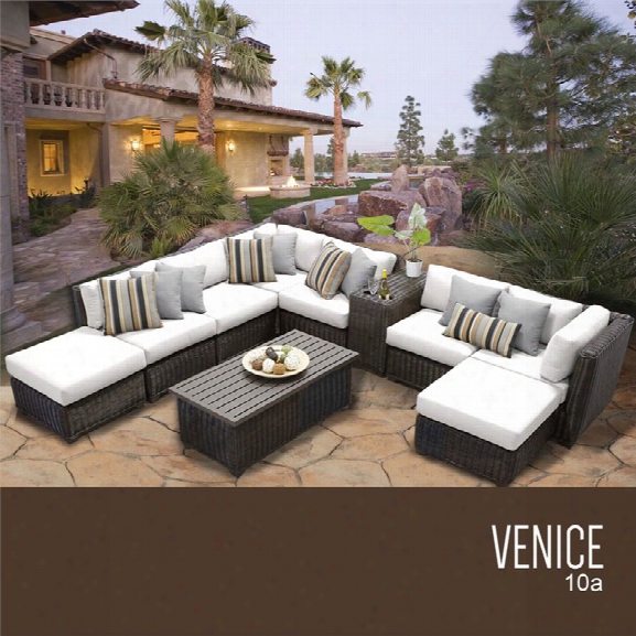 Tkc Venice 10 Piece Patio Wicker Sectional Set In White