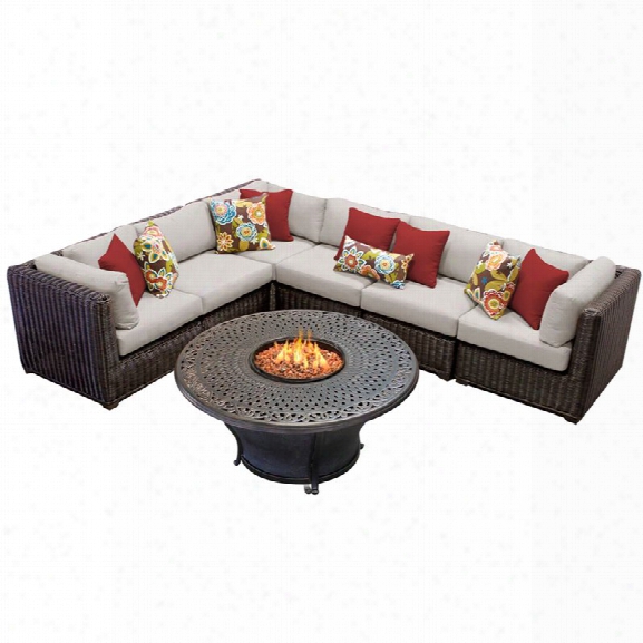 Tkc Venice 7 Piece Patio Wicker Fire Pit Sectional Set In Beige