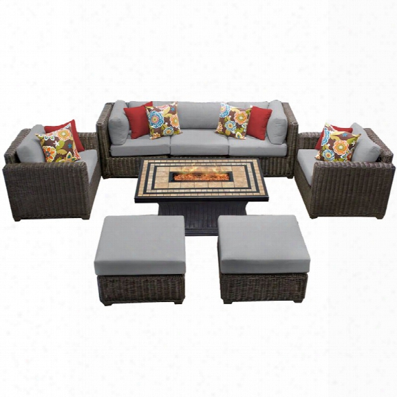 Tkc Venice 8 Piece Patio Wicker Fire Pit Sofa Set In Gray