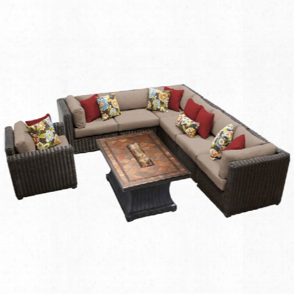 Tkc Venice 8 Piece Patio Wicker Fire Pit Sofa Set