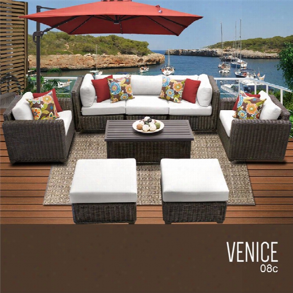 Tkc Venice 8 Piece Patio Wicker Sofa Set In White