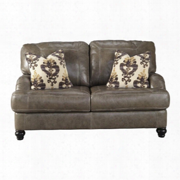 Ashley Kannerdy Leather Loveseat In Quarry