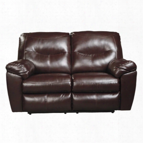 Ashley Kilzer Durablend Reclining Faux Leather Loveseat In Mahogany