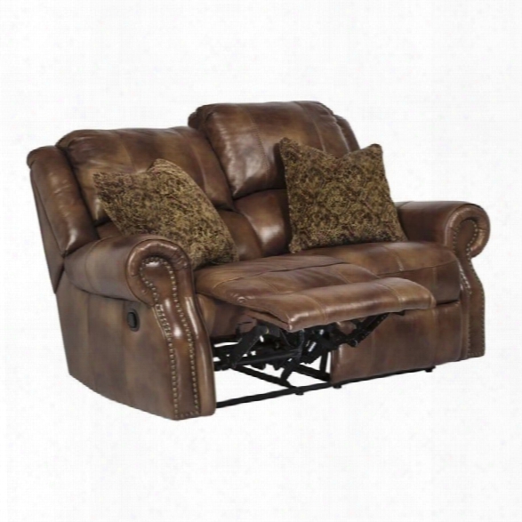 Ashley Walworth Leather Reclining Loveseat In Auburn