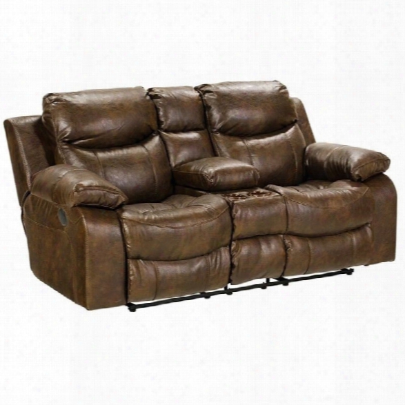 Catnapper Catalina Leather Power Reclining Console Loveseat In Timber