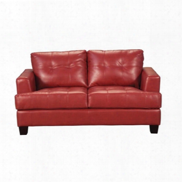 Coaster Samuel Modern Tufted Leather Loveseat In Red