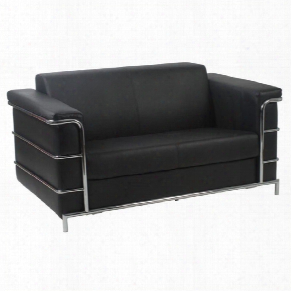 Eurostyle Leander Ii Leather Loveseat In Black And Chrome