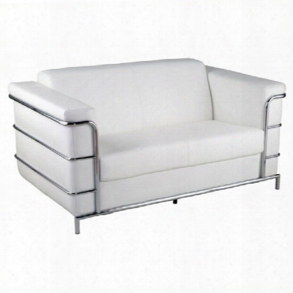 Eurostyle Leander Ii Leather Loveseat In White And Chrome