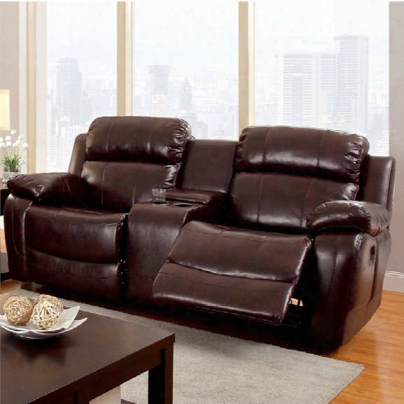 Furniture Of America Calcett Leather Reclining Loveseat In Brown