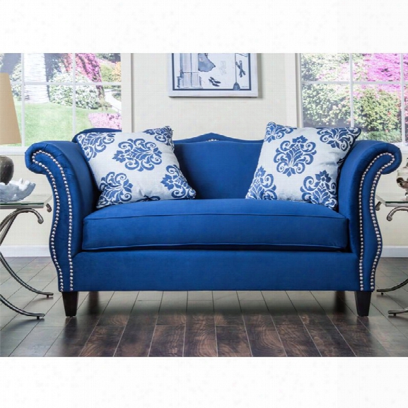 Furniture Of America Churcox Fabric Loveseat In Royal Blue