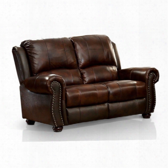 Furniture Of America Garry Leather Loveseat In Dark Brown