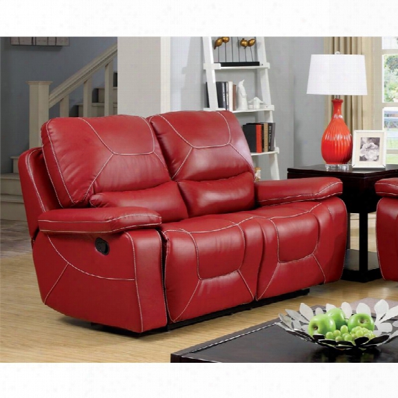 Furniture Of America Huskan Leather Reclining Loveseat In Red