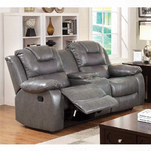 Furniture Of America Luanne Leather Reclining Loveseat In Gray
