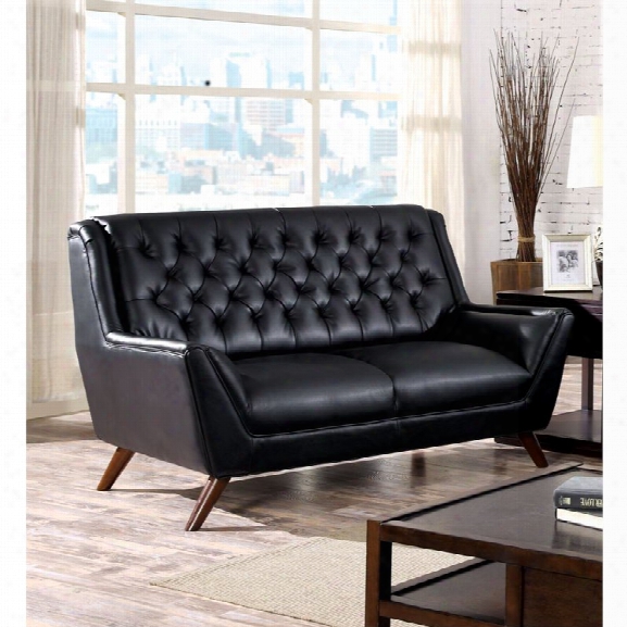 Furniture Of America Mayfield Tufted Leather Loveseat In Black