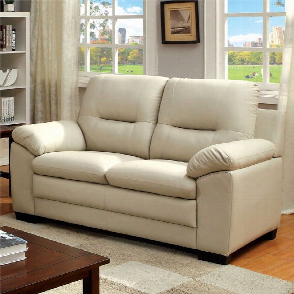 Furniture Of America Pallan Leather Tufted Loveseat In Ivory