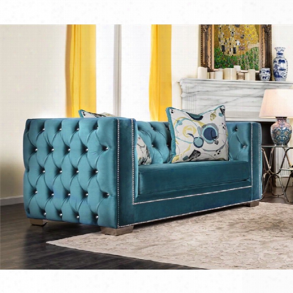 Furniture Of America Panth Tufted Velvet Loveseat In Turquoise