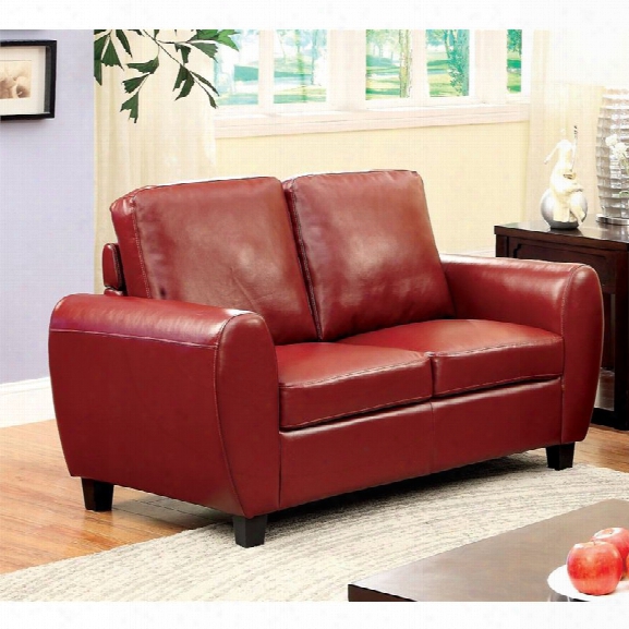 Furniture Of America Parvi Leather Loveseat In Red