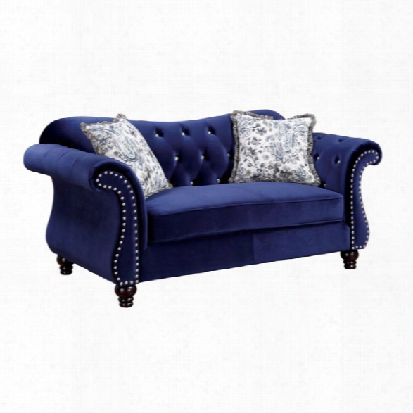 Furniture Of America Sharon Tufted Fabric Loveseat In Blue