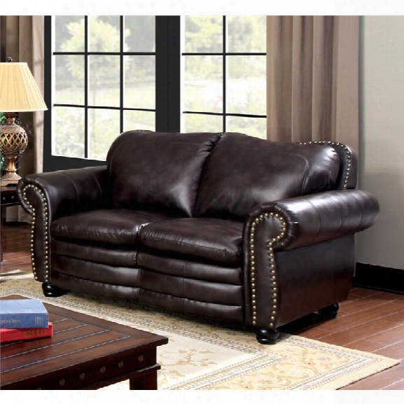 Furniture Of America Tasha Leather Loveseat In Mahogany