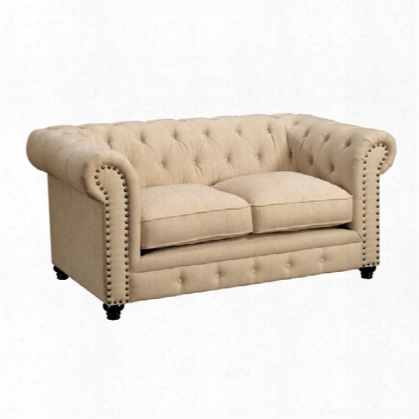 Furniture Of America Villa Tufted Fabric Loveseat In Ivory