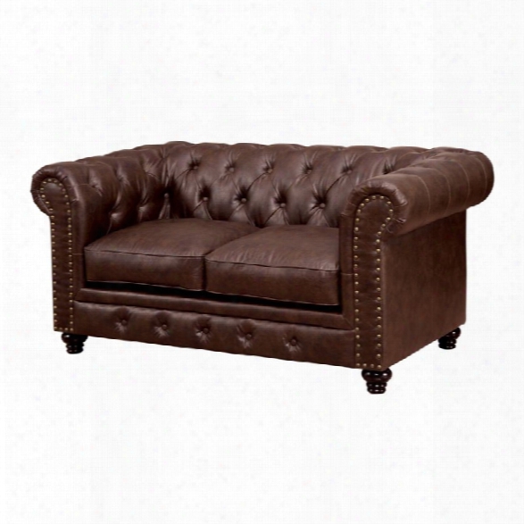 Furniture Of America Villa Tufted Leather Loveseat In Brown