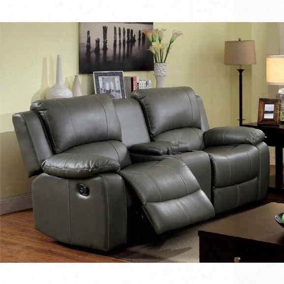 Furniture Of America Walin Leather Reclining Loveseat In Gray