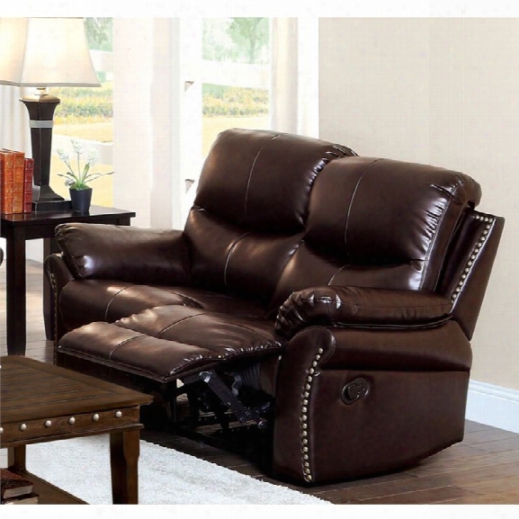 Furniture Of America Wess Leather Reclining Loveseat In Dark Brown