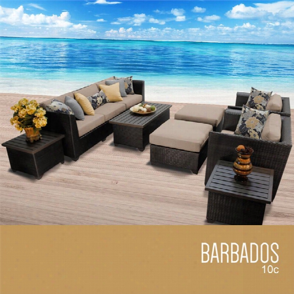 Tkc Barbados 10 Piece Patio Wicker Sofa Set In Wheat