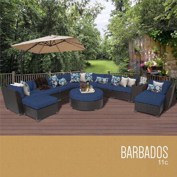 Tkc Barbados 11 Piece Patio Wicker Sectional Set In Navy