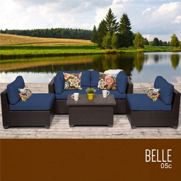 Tkc Belle 5 Piece Patio Wicker Sofa Set In Navy