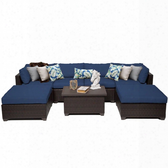 Tkc Belle 7 Piece Patio Wicker Sectional Set In Navy