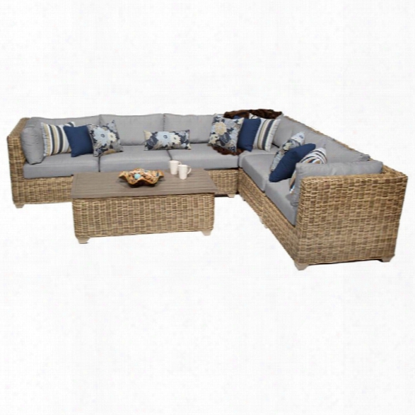 Tkc Cape Cod 7 Piece Patio Wicker Sectional Set In Gray