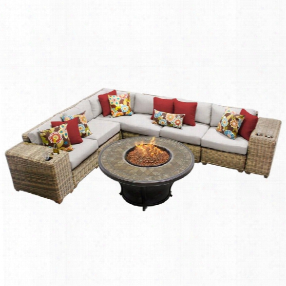 Tkc Cape Cod 9 Piece Patio Wicker Fire Pit Sectional Set