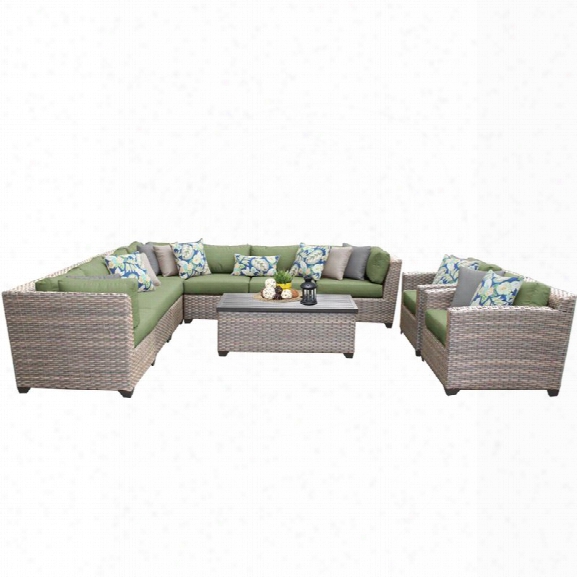 Tkc Florence 10 Piece Patio Wicker Sofa Set In Green