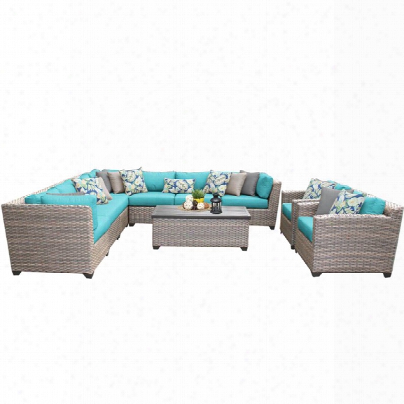 Tkc Florence 10 Piece Patio Wicker Sofa Set In Turquoise