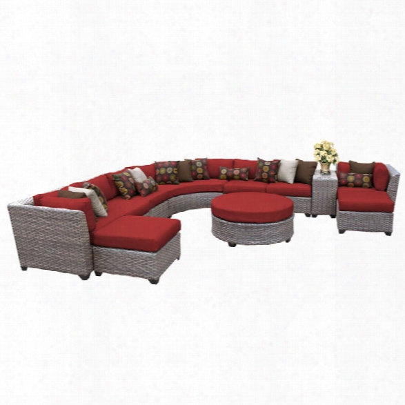 Tkc Florence 11 Piece Patio Wicker Sectional Set In Red