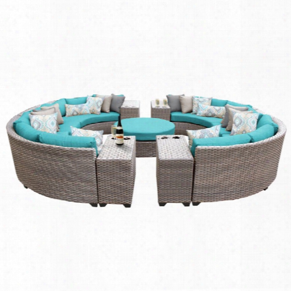 Tkc Florence 11 Piece Patio Wicker Sectional Set In Turquoise